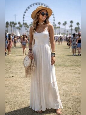 H & M Coachella maxi dress ivory bone color size 2